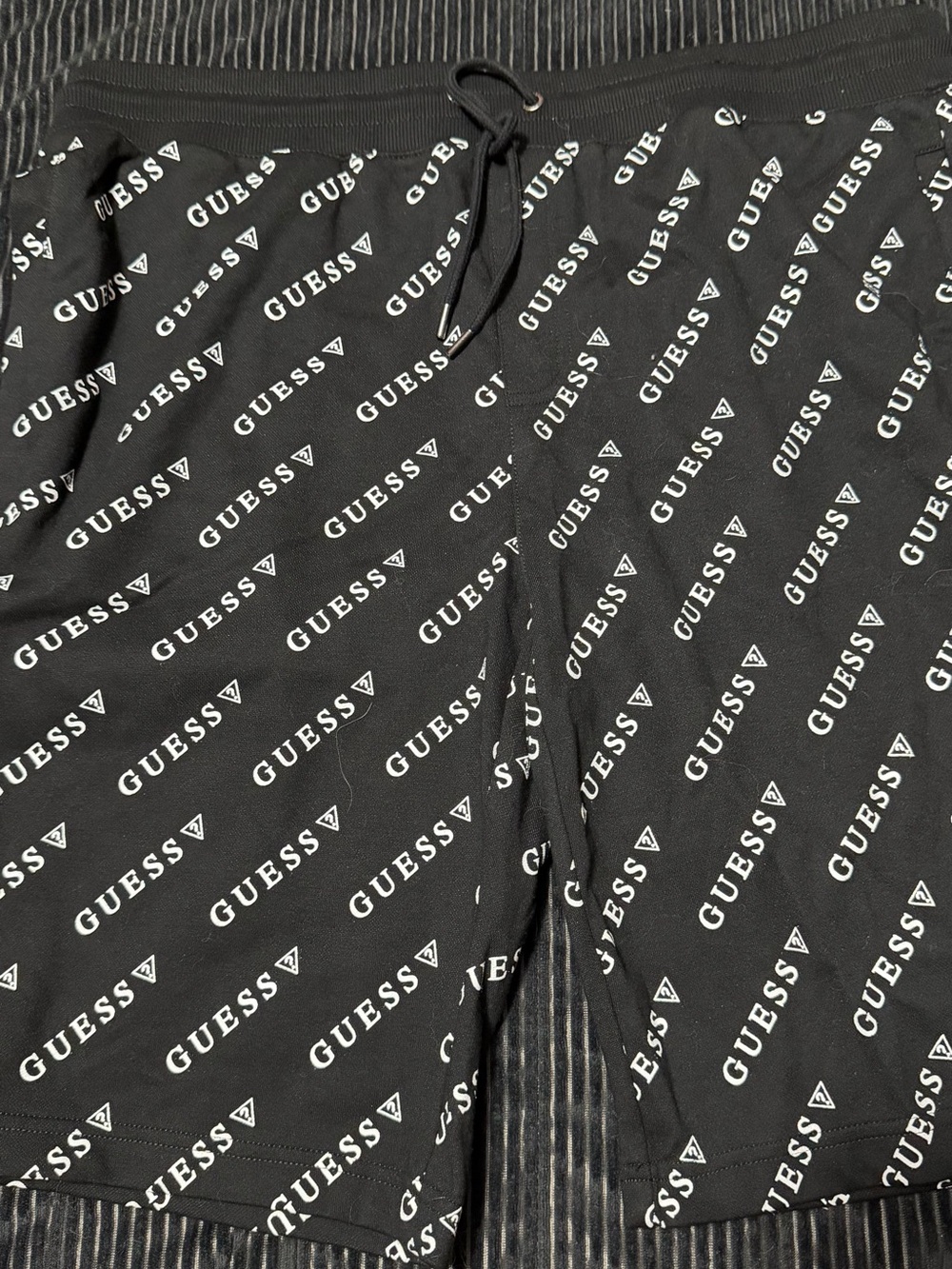Guess Black Shorts with White Logo Print and Red Tags